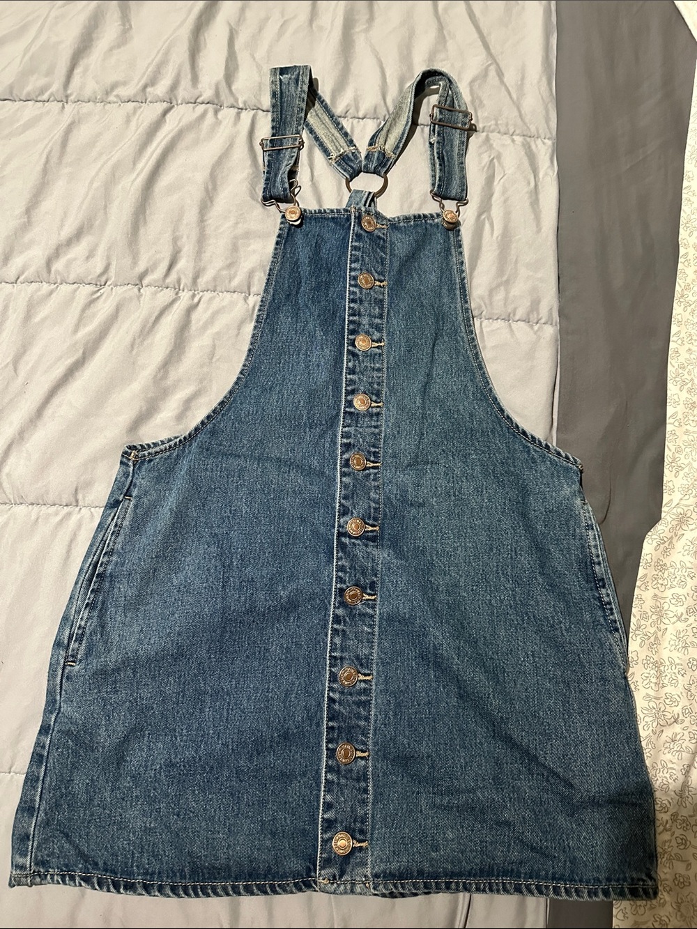 Forever 21 Blue Denim Button-Front Overall Dress